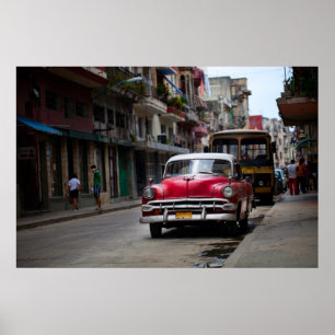 Retro-auto's op straat in Havana Poster