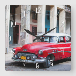 Retro-auto's op straat in Havana Vierkante Klok