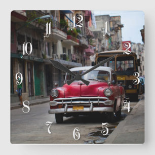 Retro-auto's op straat in Havana Vierkante Klok