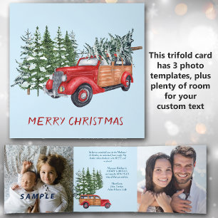 Retro Autotemplate Driehoekige Kerstkaart Drieluik Wenskaart