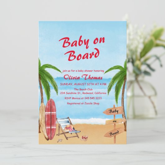 Retro Baby aan Boord Strand Surfen Baby Shower Kaart (Staand voorkant)