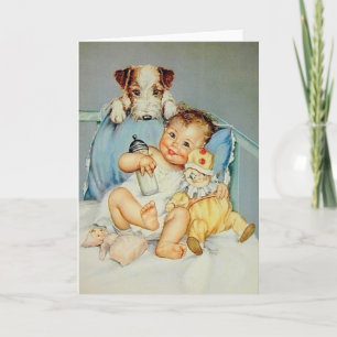 Retro Baby en puppy Wenskaart Kaart