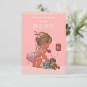 Retro Baby Girl on Phone Baby shower RSVP (Debout devant)