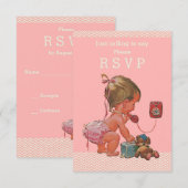 Retro Baby Girl on Phone Baby shower RSVP (Devant / Derrière)