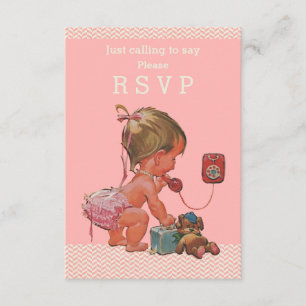 Retro Baby Girl op Baby shower RSVP telefoon