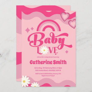 Retro Baby Love Baby shower Invitation Kaart