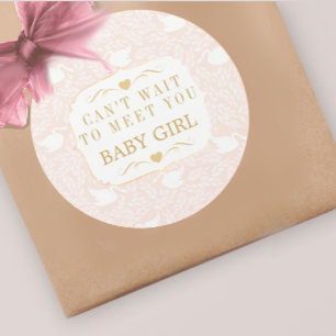  Retro Baby Meisje Swan Pattern Baby shower Ronde Sticker