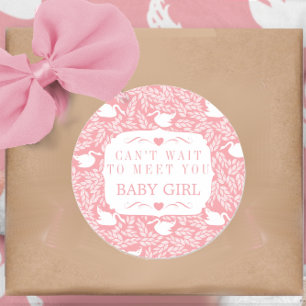 Retro Baby Meisje Swan Pattern Baby shower Ronde Sticker