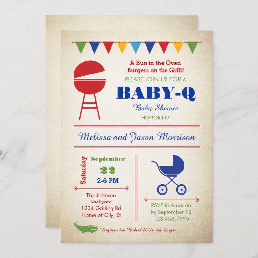 Retro Baby-Q Baby shower Uitnodiging (Voorkant / Achterkant)