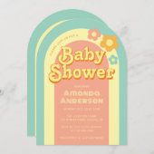 Retro Baby shower Groovy Arch Rainbow 70s Flowers Kaart (Voorkant / Achterkant)