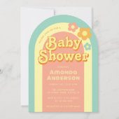 Retro Baby shower Groovy Arch Rainbow 70s Flowers Kaart (Voorkant)