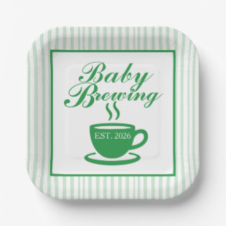 Retro Babyborrel in Theekop - Vintage Groen Papieren Bordje