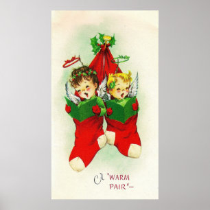 retro baby's die met kerstmis poster zingen