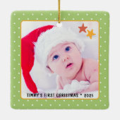 Retro Baby's eerste  kerstfoto Keramisch Ornament (Achterkant)