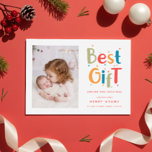 Retro Baby's Eerste Kerstmis Geboorteaankondiging Feestdagenkaart
