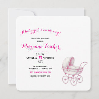 Retro babyshower uitnodiging voor meisje
