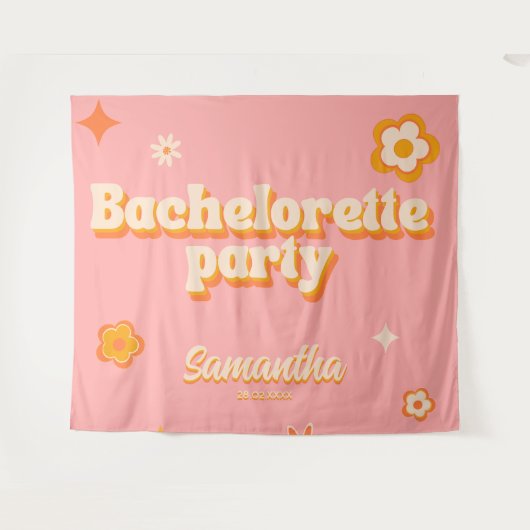 Retro Bachelorette Party Achtergrond Groovy 70s Pl Wandkleed (Voorkant (horizontaal))