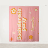 Retro Bachelorette Party Achtergrond Groovy 70s Pl Wandkleed (Voorkant)