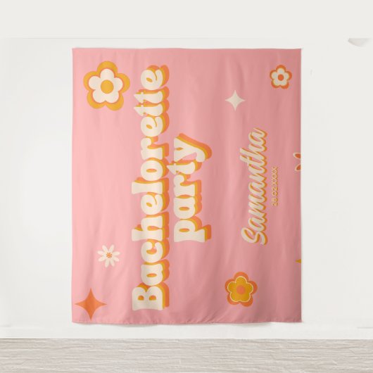 Retro Bachelorette Party Achtergrond Groovy 70s Pl Wandkleed (Voorkant)