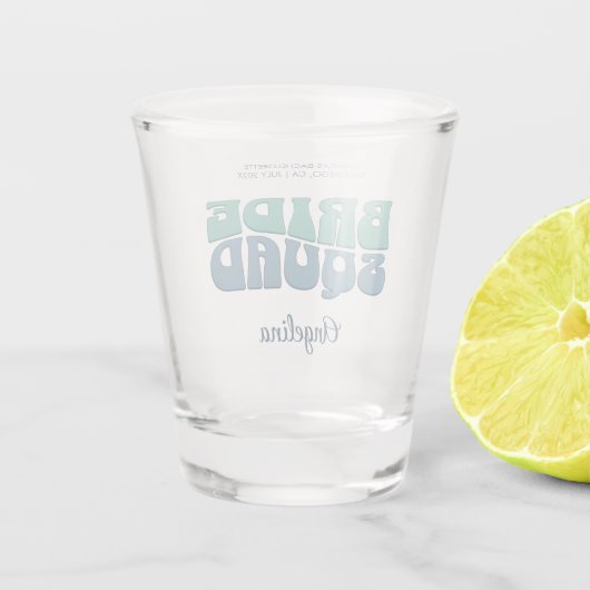 Retro Bachelorette Party Bruid Squad Bruidsmeisje Shot Glas (Achterkant)
