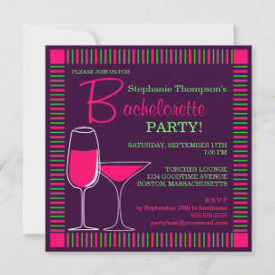 Retro Bachelorette Party Pink Cocktails Uitnodigin Kaart