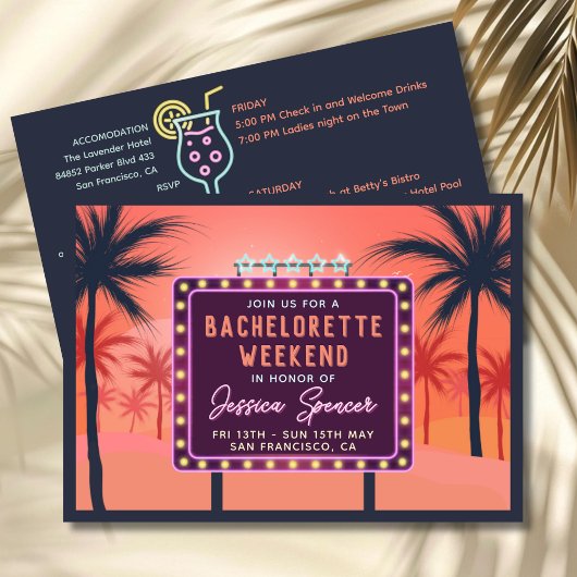 Retro Bachelorette Weekend Party Invitation Kaart