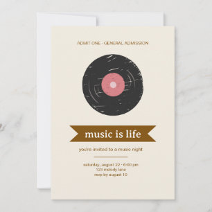 Retro Badge Lieve Uitnodiging muziek is leven