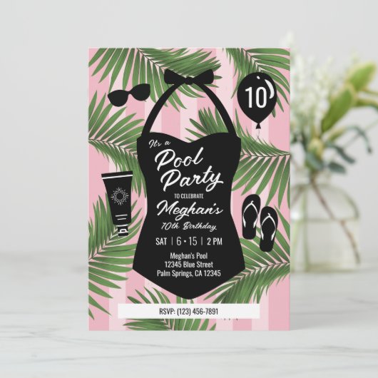 Retro Badpak Verjaardag Pool Party Uitnodiging (Ro (Staand voorkant)