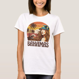 Retro Bahamas Beach Women Summer Vacation Sunset T-shirt