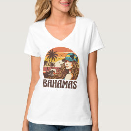 Retro Bahamas Beach Women Summer Vacation Sunset T-shirt