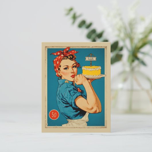Retro Baker Pin-Up Briefkaart (Staand voorkant)
