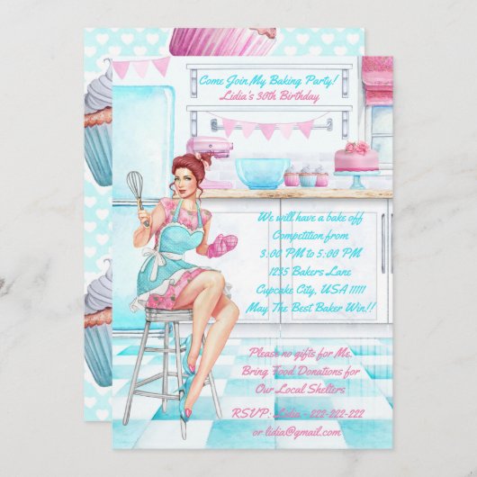 Retro Baking Cook Off Competitie Verjaardagsfeest Kaart (Voorkant / Achterkant)