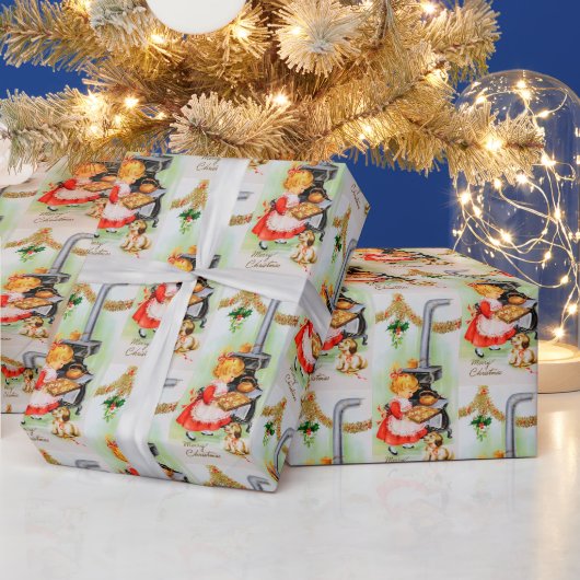 Retro  Baking girl Cadeaupapier (Feestdagen)