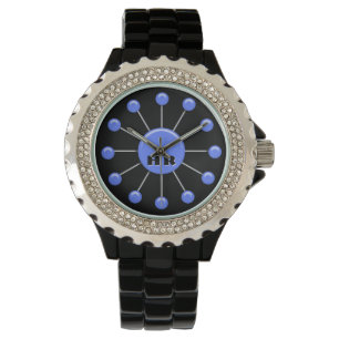 Retro Ball Klok Gezicht - Periwinkle (Monogram) Horloge