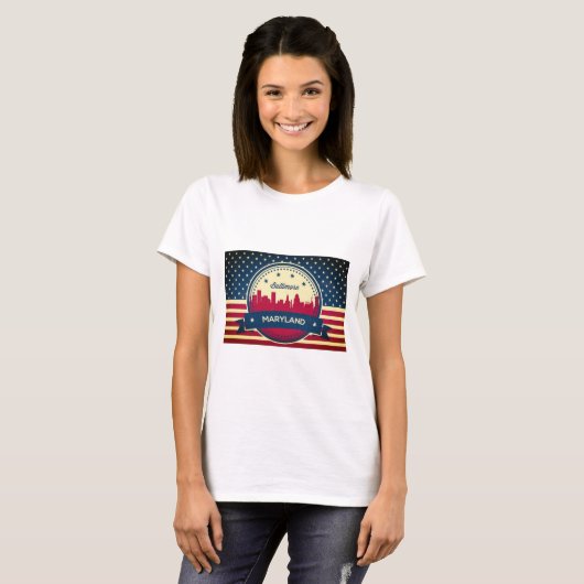 Retro Baltimore Maryland Skyline T-shirt (Voorkant volledig)