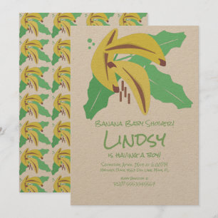 Retro Banaan Paarse Baby Shower Kraft Kaart