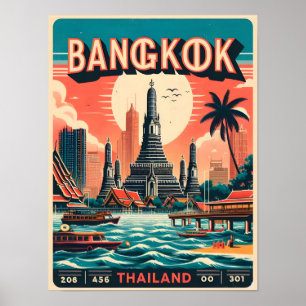 Retro Bangkok skyline - Thailand reisgeschenken Poster