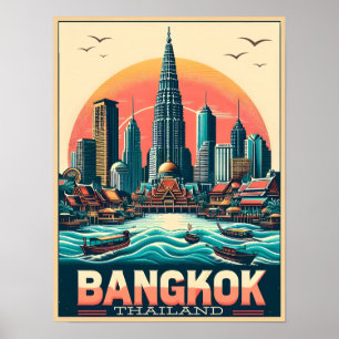 Retro Bangkok skyline - Thailand reisgeschenken Poster