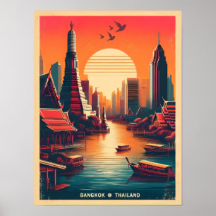 Retro Bangkok skyline - Thailand reisgeschenken Poster