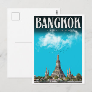 Retro Bangkok stad Wat Aru- Thailand reiscadeaus Briefkaart