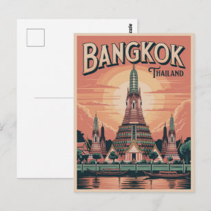 Retro Bangkok stad Wat Aru Thailand reizen cadeau Briefkaart