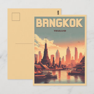 Retro Bangkok stadsgezicht - Thailand reisgeschenk Briefkaart