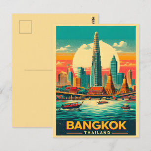 Retro Bangkok stadsgezicht - Thailand reisgeschenk Briefkaart