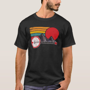Retro Banjo Mountains & Sun Sketch Surf Style 80 s T-shirt