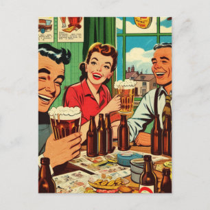 Retro Bar Bier Strips Briefkaart