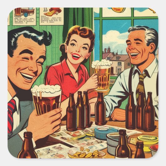 Retro Bar Bier Strips Vierkante Sticker (Voorkant)
