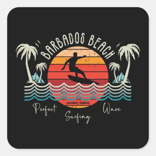 Retro Barbados Beach Vierkante Sticker (Voorkant)