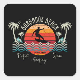 Retro Barbados Beach Vierkante Sticker