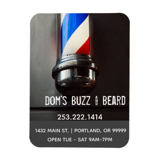 Retro Barber Pole Dark Grey Business Magneet (Verticaal)