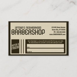retro barbershop raadpleegt een vriend aanbevelingskaartje